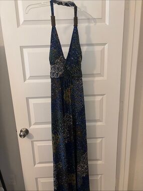 westloop Blue & Green Paisley Halter Maxi Dress SZ L Peacock design summer dress